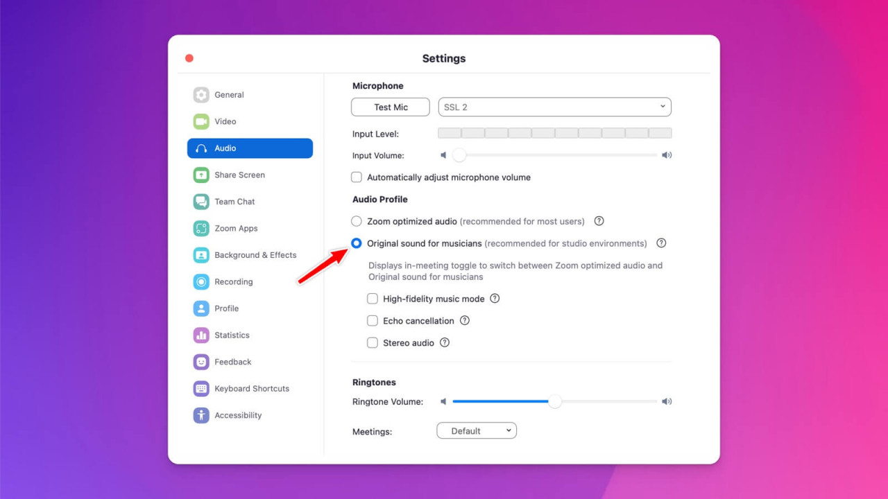 Choose your audio profile in Zoom