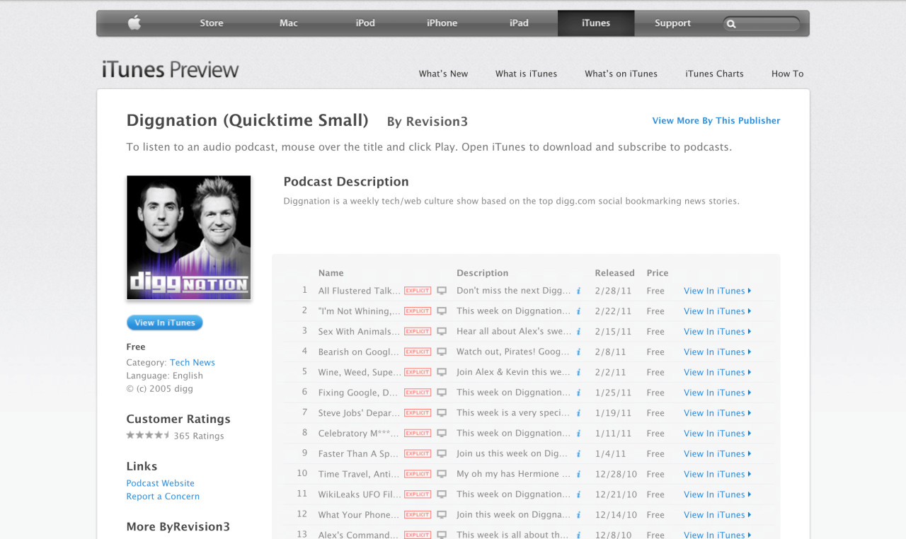 Diggnation (Video version) in the iTunes store in 2011