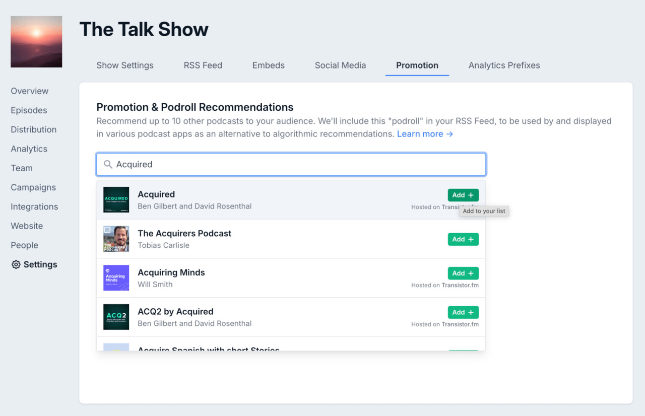 Add a podroll recommendation to your podcast